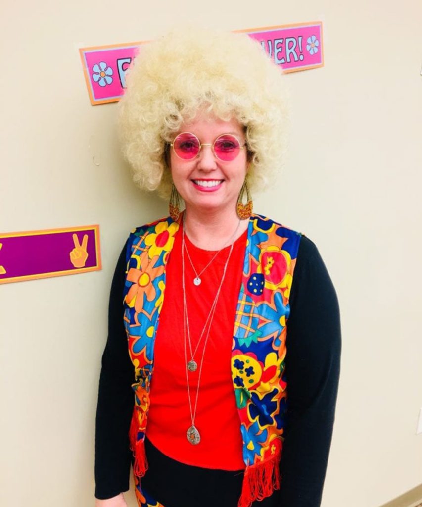 Brandi went all out with her hippy gear. Love the ‘fro!